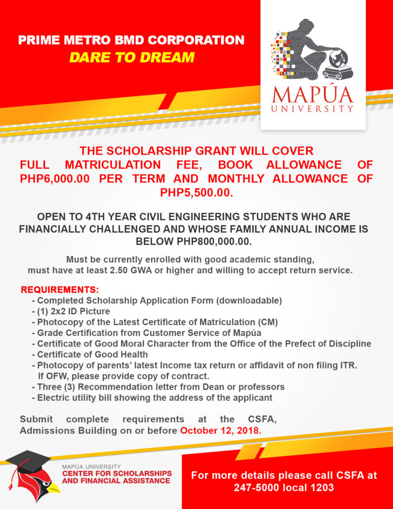 PrimeMetro BMD mapua scholarship